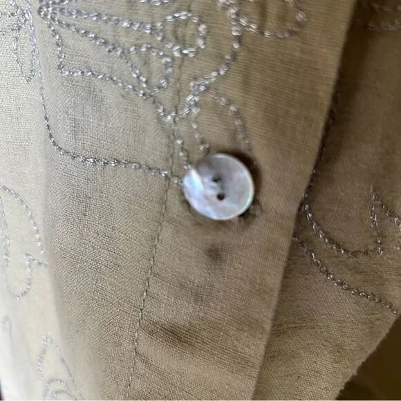 Jane Ashley Tan Silver Embroidered Linen Blend Shacket Shirt Women’s Large - Picture 11 of 14